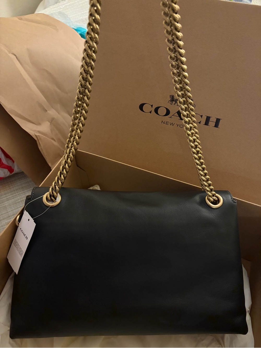 SOLD- Coach Chelsea 30 Black w/ Brass Chain Strap - Picture 3 of 11